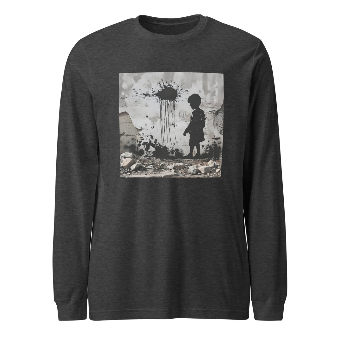 Men Long Sleeve Tee - Palestine Wall, Dark Grey Heather