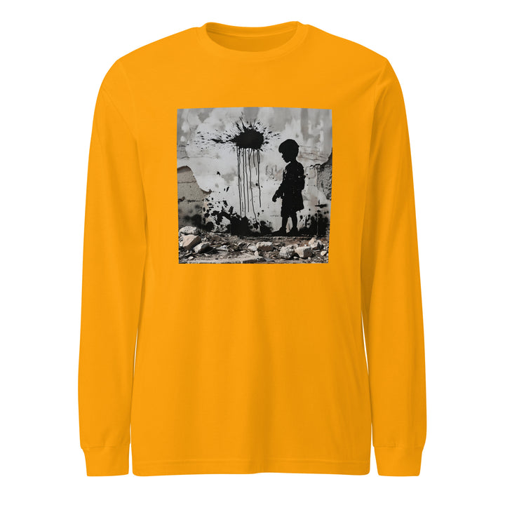 Men Long Sleeve Tee - Palestine Wall, Gold