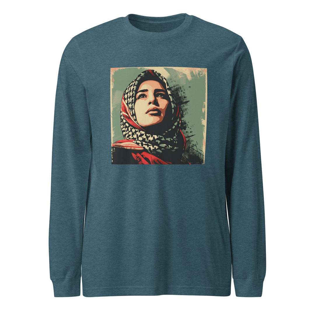 Men Long Sleeve Tee - Palestine Hope, Heather Deep Teal