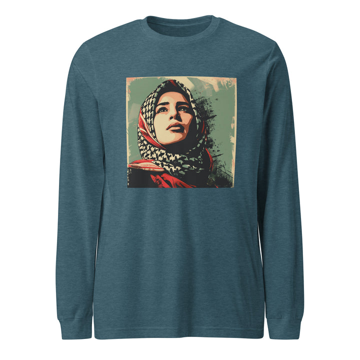 Men Long Sleeve Tee - Palestine Hope, Heather Deep Teal
