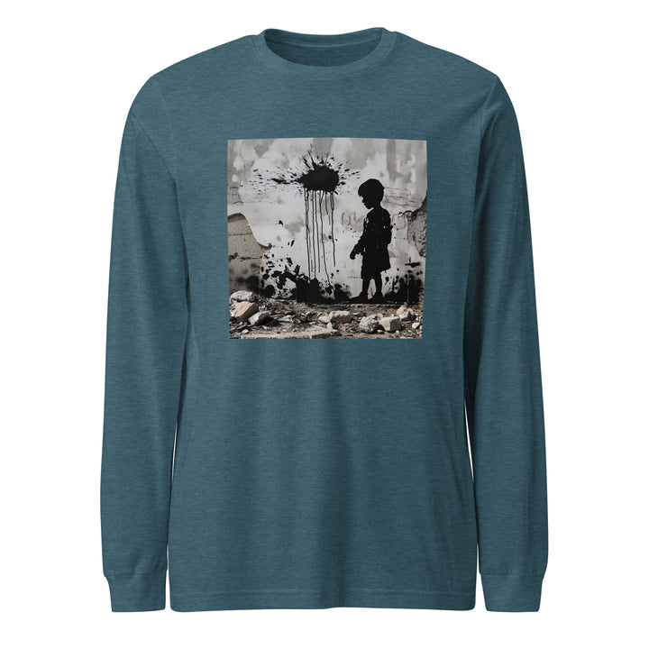 Men Long Sleeve Tee - Palestine Wall, Heather Deep Teal
