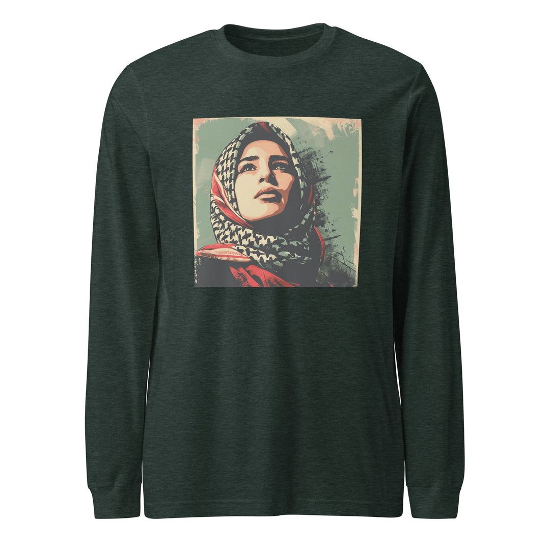 Men Long Sleeve Tee - Palestine Hope, Heather Forest