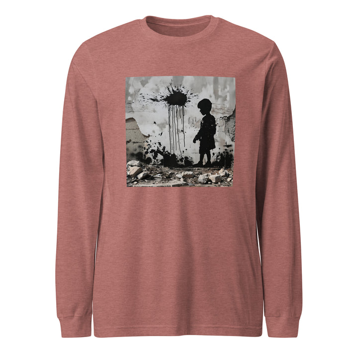 Men Long Sleeve Tee - Palestine Wall, Heather Mauve