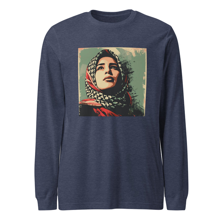 Men Long Sleeve Tee - Palestine Hope, Heather Navy