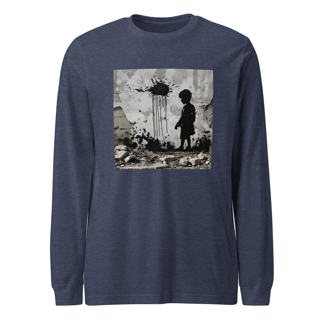 Men Long Sleeve Tee - Palestine Wall, Heather Navy