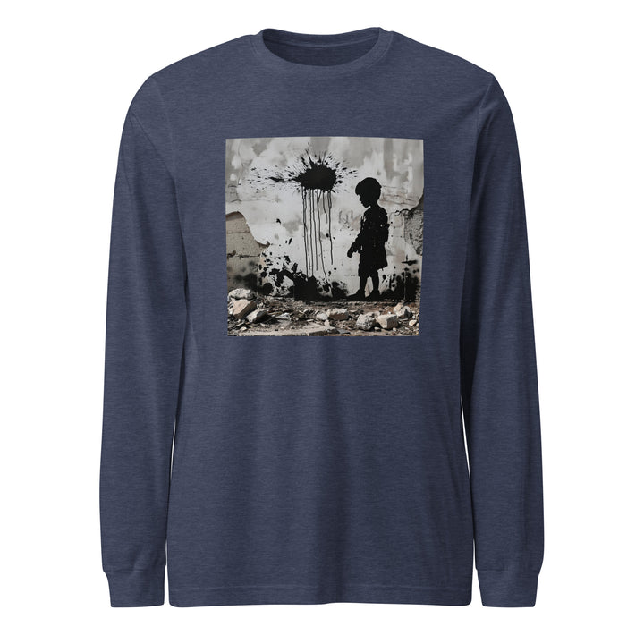 Men Long Sleeve Tee - Palestine Wall, Heather Navy