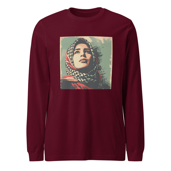 Men Long Sleeve Tee - Palestine Hope, Maroon