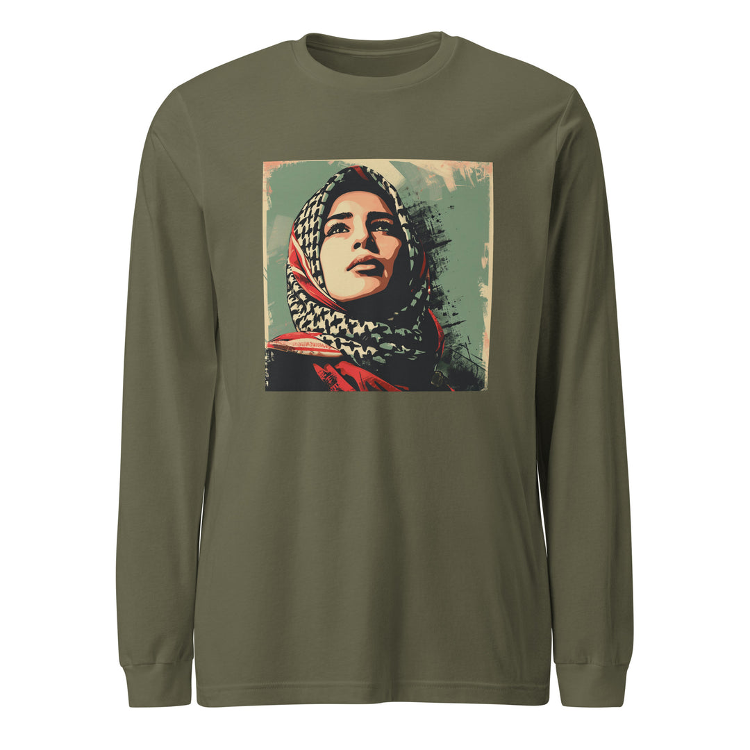 Men Long Sleeve Tee - Palestine Hope, Military Green