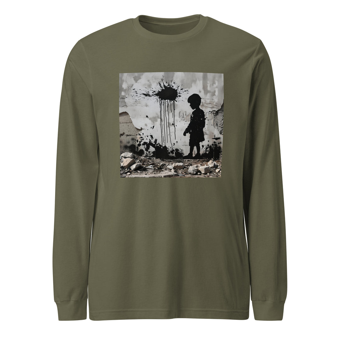 Men Long Sleeve Tee - Palestine Wall, Military Green