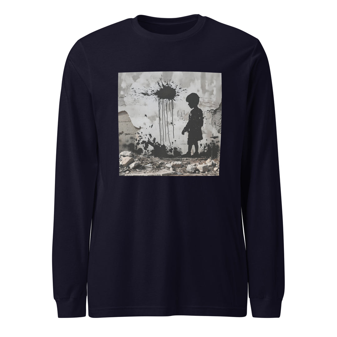 Men Long Sleeve Tee - Palestine Wall, Navy