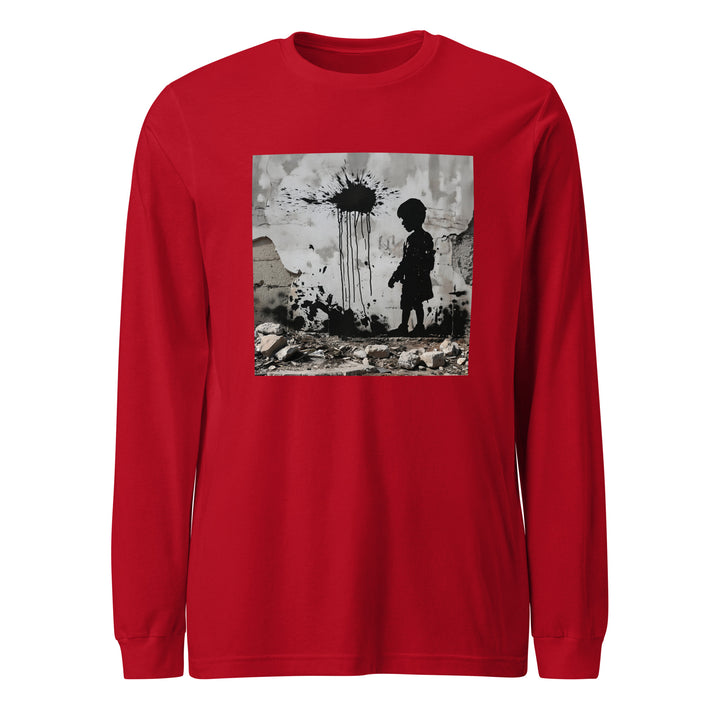 Men Long Sleeve Tee - Palestine Wall, Red