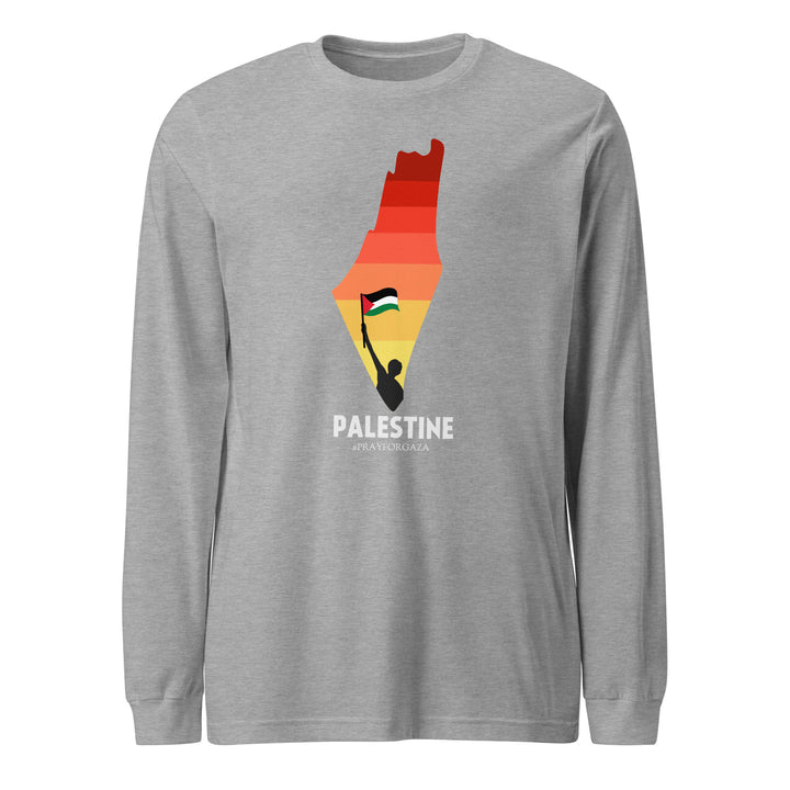 Men Long Sleeve Tee - Palestine Map, Heather