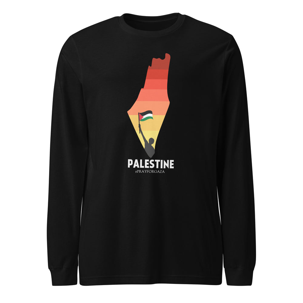 Men Long Sleeve Tee - Palestine Map, Black