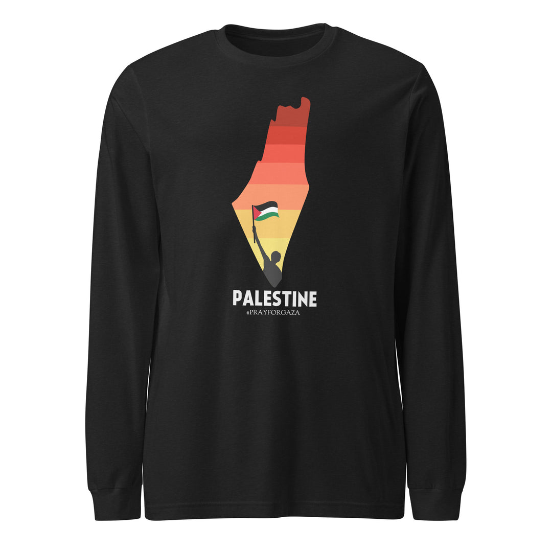 Men Long Sleeve Tee - Palestine Map, Black Heather