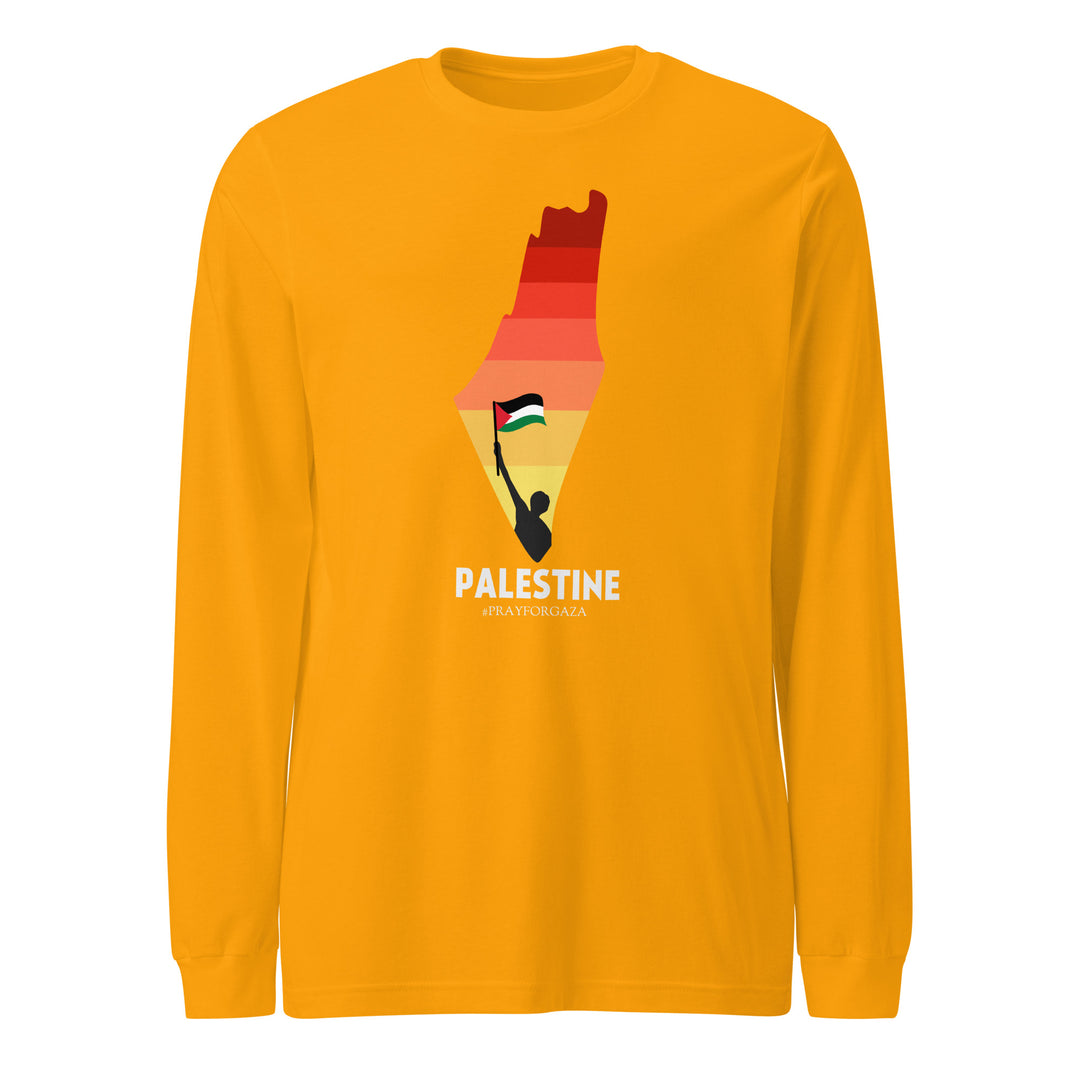 Men Long Sleeve Tee - Palestine Map, Gold