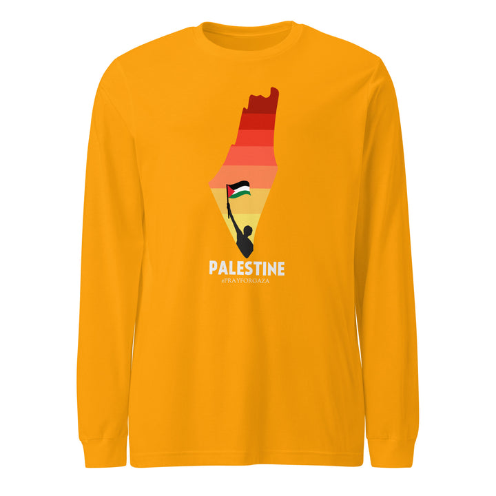 Men Long Sleeve Tee - Palestine Map, Gold
