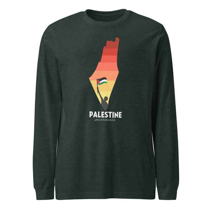 Men Long Sleeve Tee - Palestine Map, Heather Forest