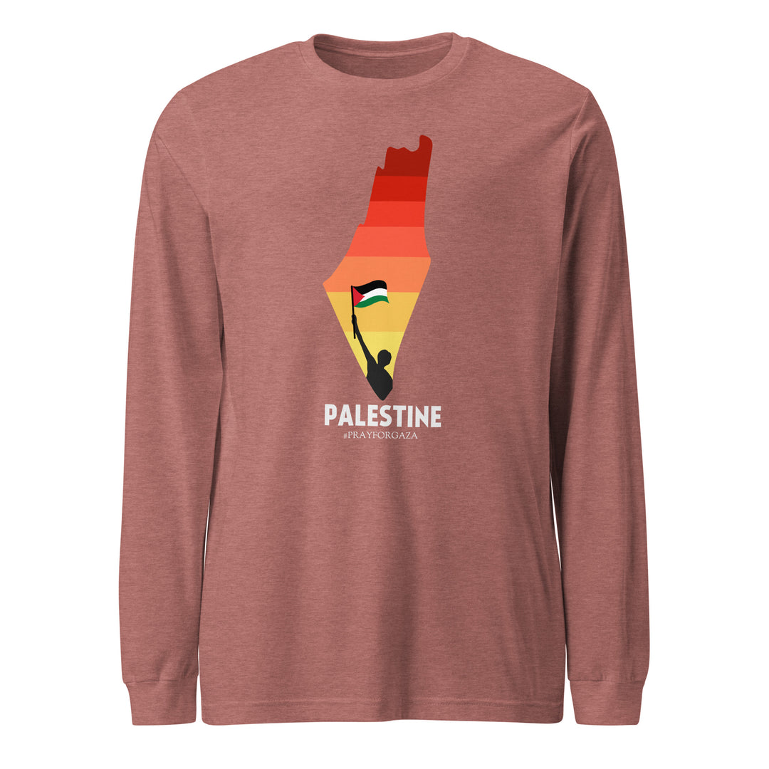 Men Long Sleeve Tee - Palestine Map, Heather Mauve