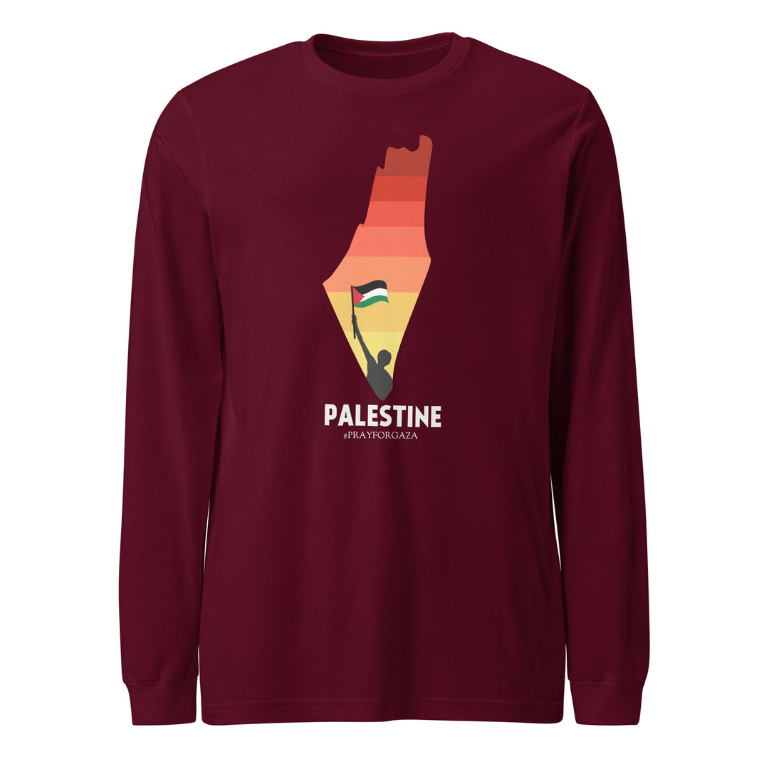 Men Long Sleeve Tee - Palestine Map, Maroon