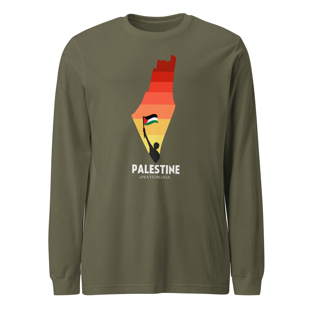 Men Long Sleeve Tee - Palestine Map, Military Green