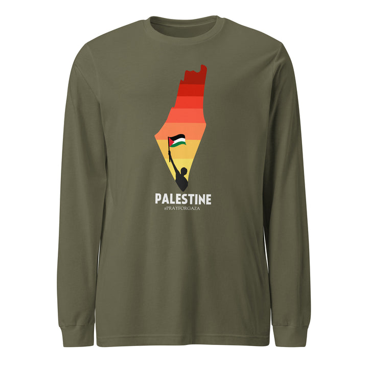 Men Long Sleeve Tee - Palestine Map, Military Green