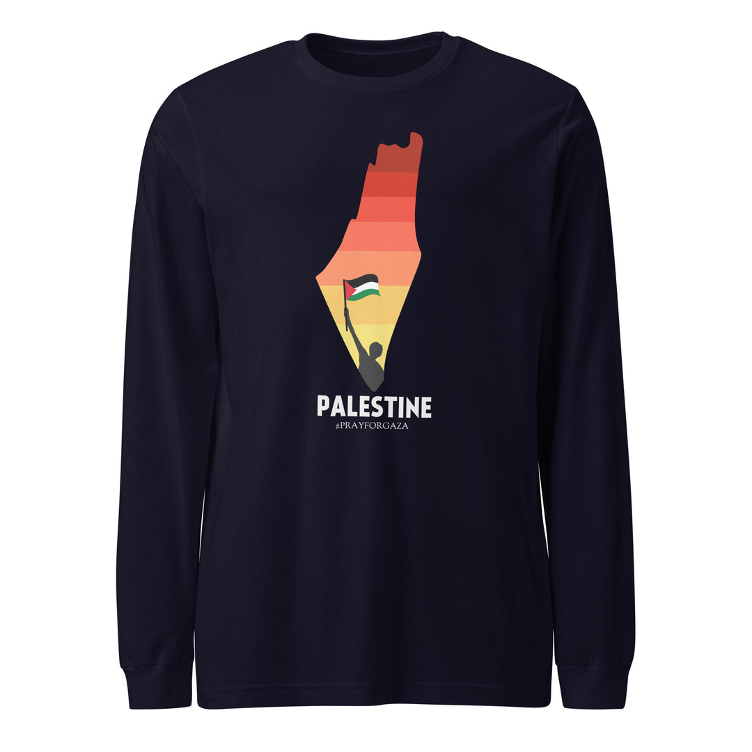 Men Long Sleeve Tee - Palestine Map, Navy