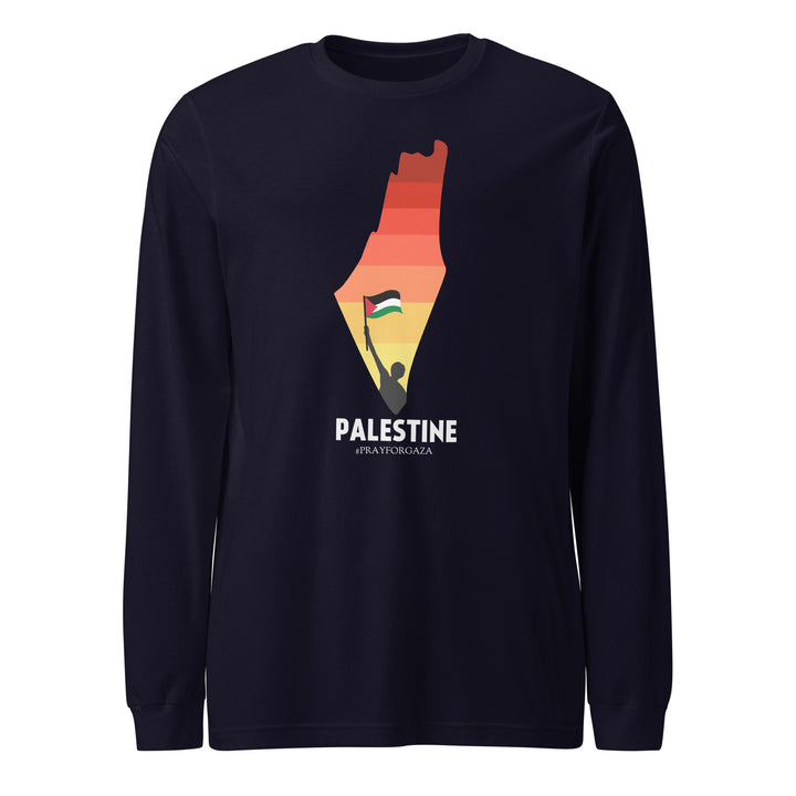 Men Long Sleeve Tee - Palestine Map, Navy