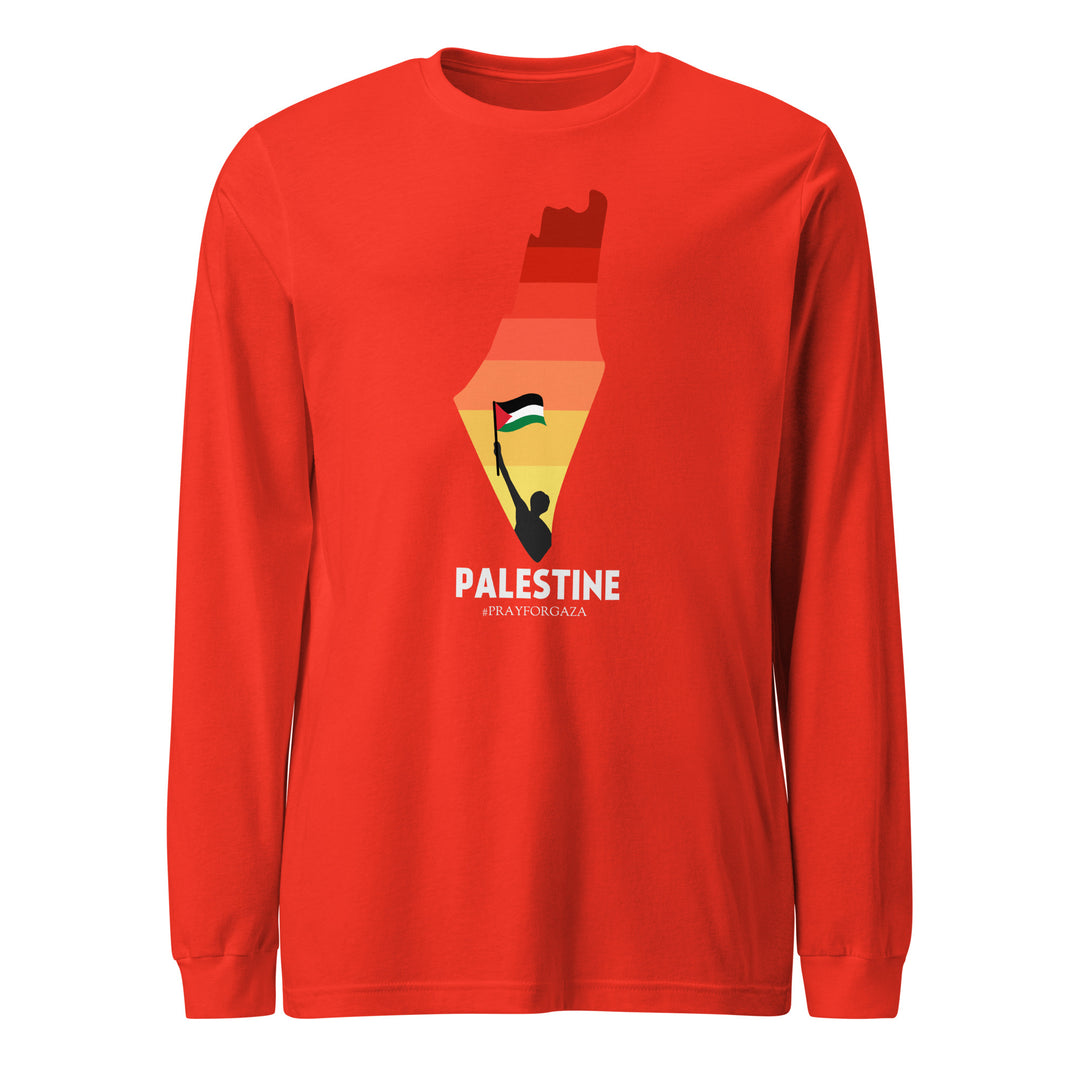 Men Long Sleeve Tee - Palestine Map, Poppy