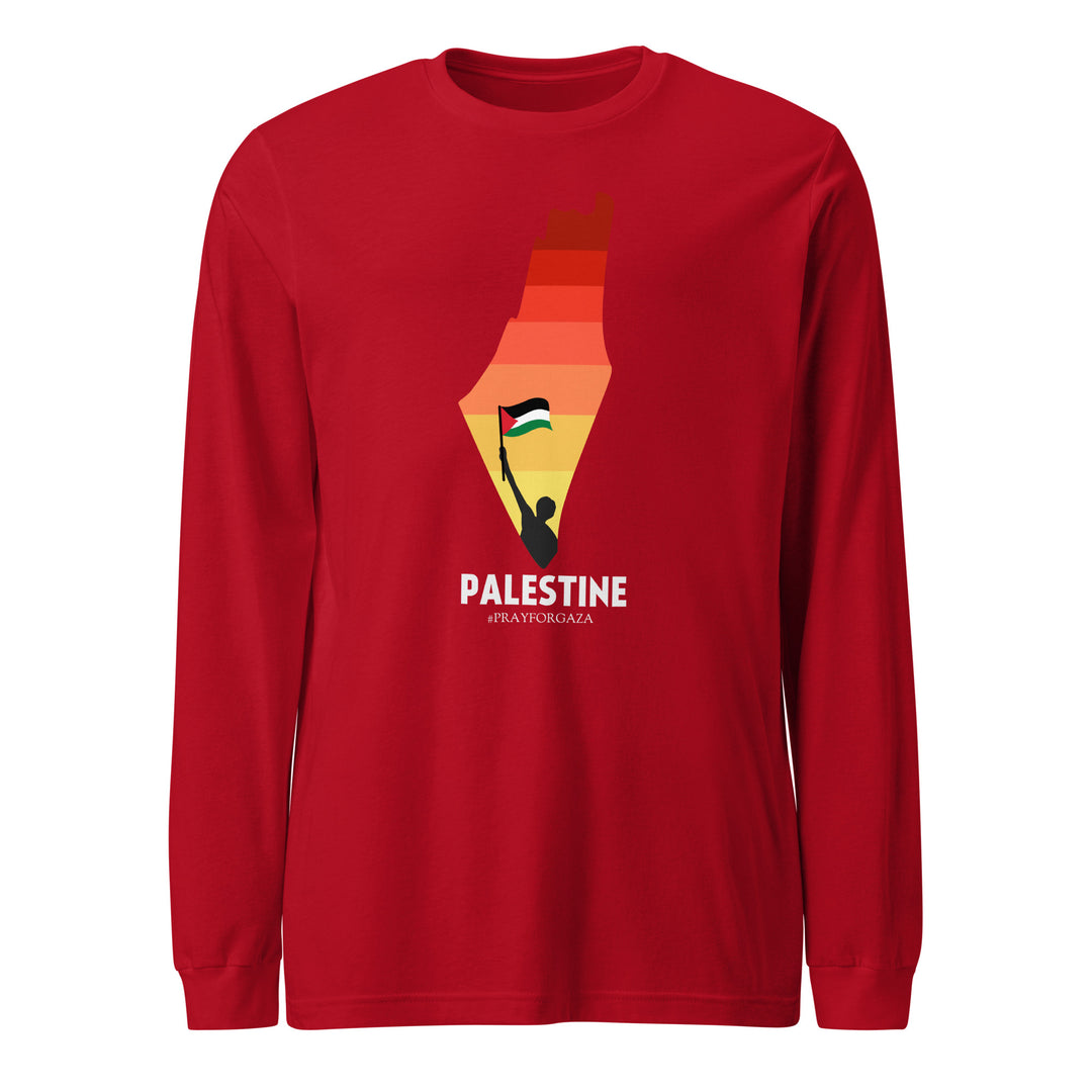 Men Long Sleeve Tee - Palestine Map, Red