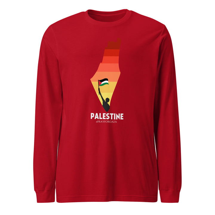 Men Long Sleeve Tee - Palestine Map, Red