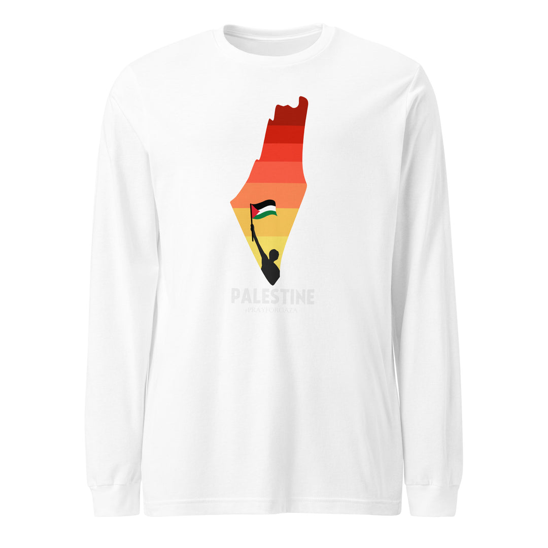Men Long Sleeve Tee - Palestine Map, White