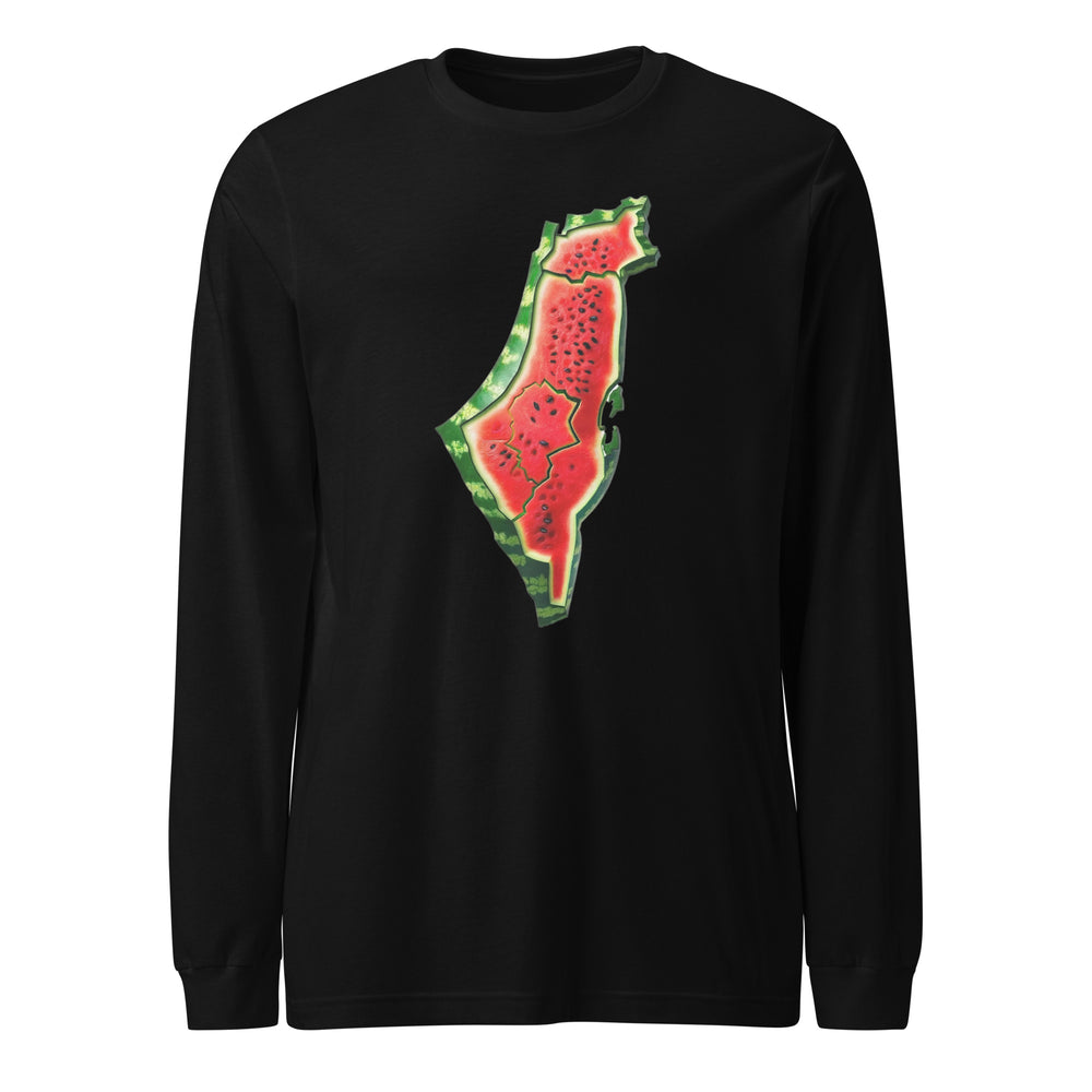 Men Long Sleeve Tee - Palestine Watermelon, Black
