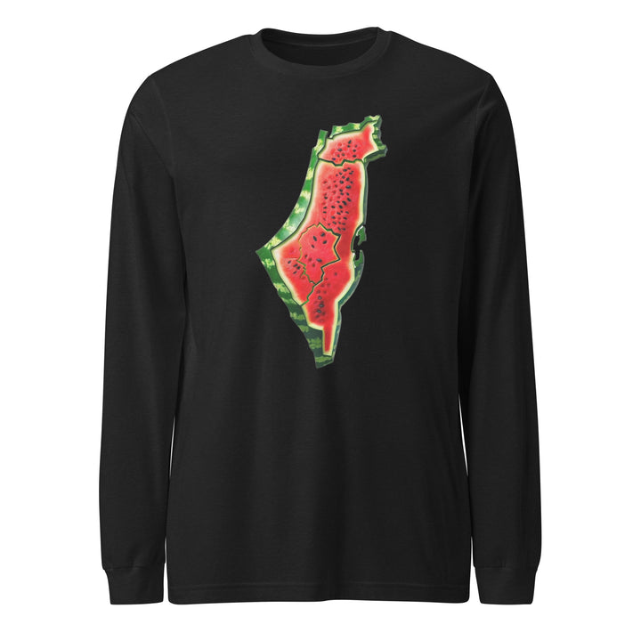 Men Long Sleeve Tee - Palestine Watermelon, Black Heather
