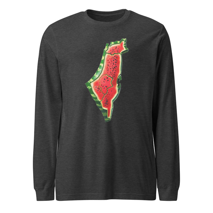 Men Long Sleeve Tee - Palestine Watermelon, Dark Grey Heather