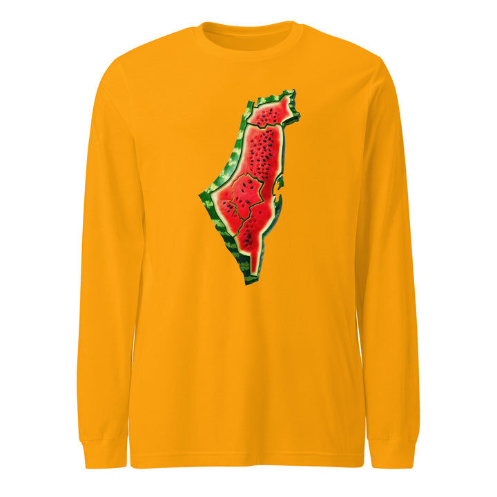 Men Long Sleeve Tee - Palestine Watermelon, Gold
