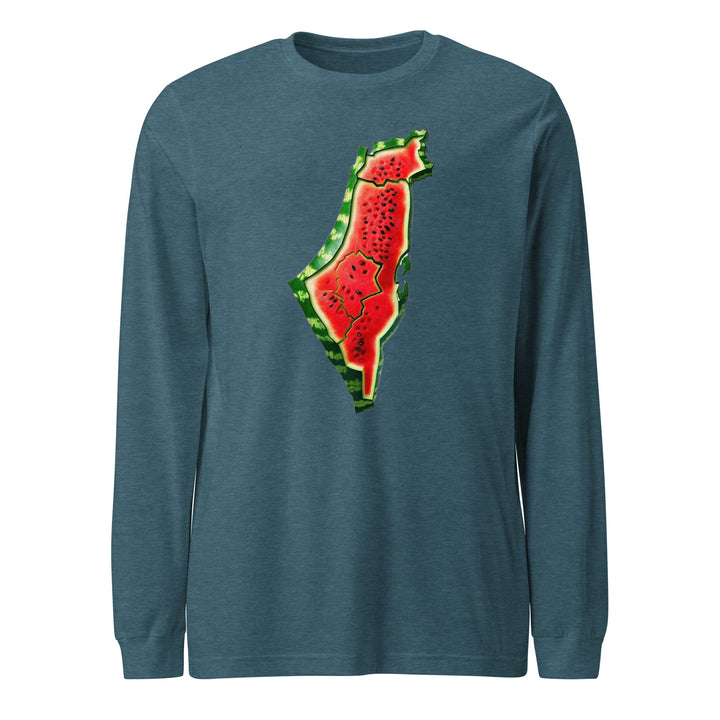 Men Long Sleeve Tee - Palestine Watermelon, Heather Deep Teal