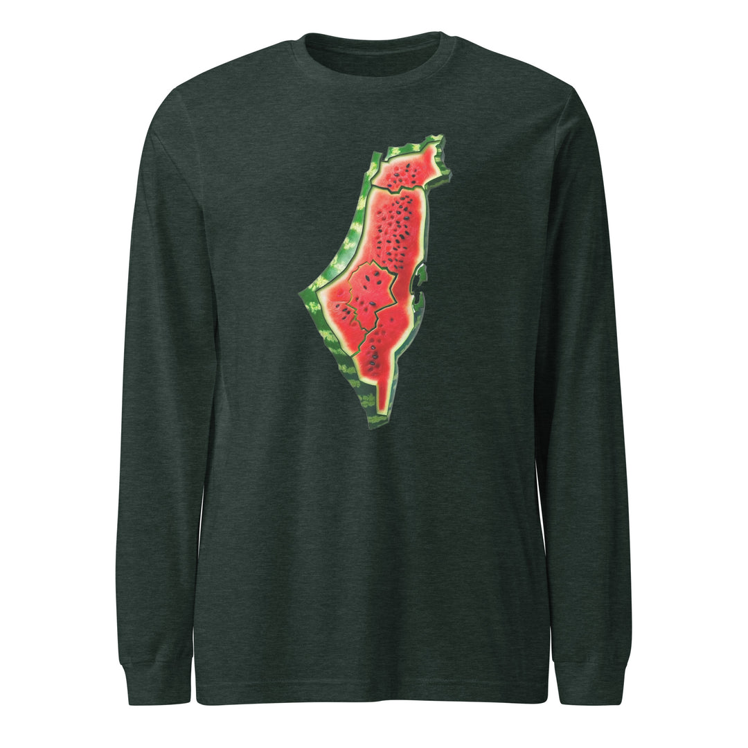Men Long Sleeve Tee - Palestine Watermelon, Heather Forest