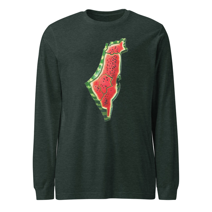 Men Long Sleeve Tee - Palestine Watermelon, Heather Forest