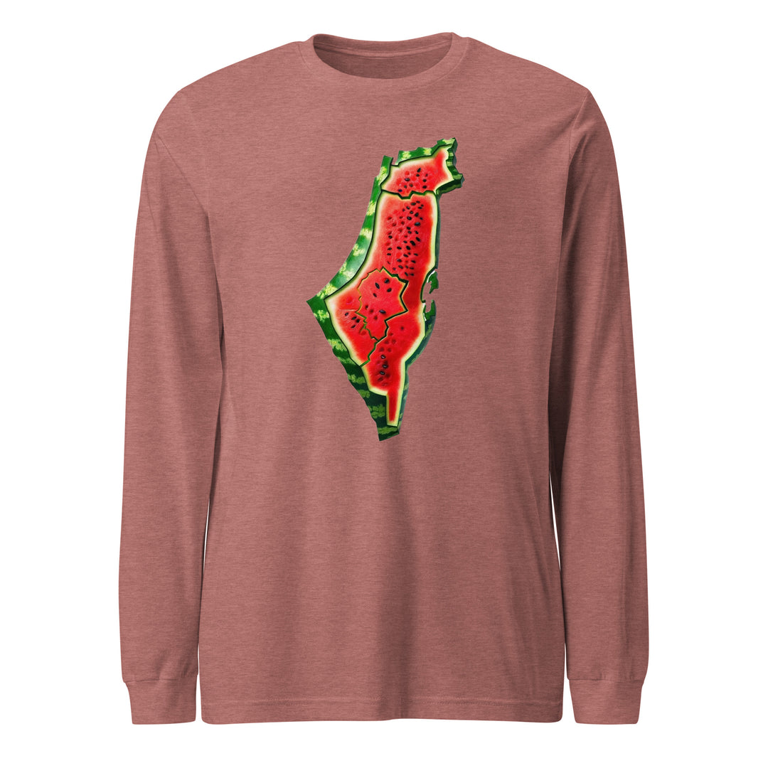 Men Long Sleeve Tee - Palestine Watermelon, Heather Mauve
