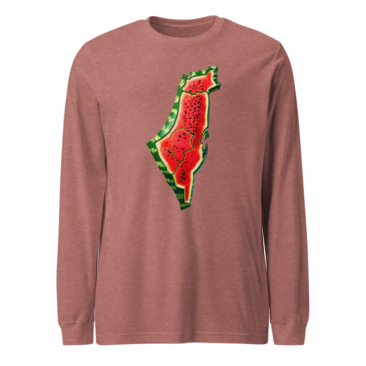 Men Long Sleeve Tee - Palestine Watermelon, Heather Mauve