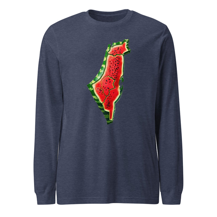 Men Long Sleeve Tee - Palestine Watermelon, Heather Navy
