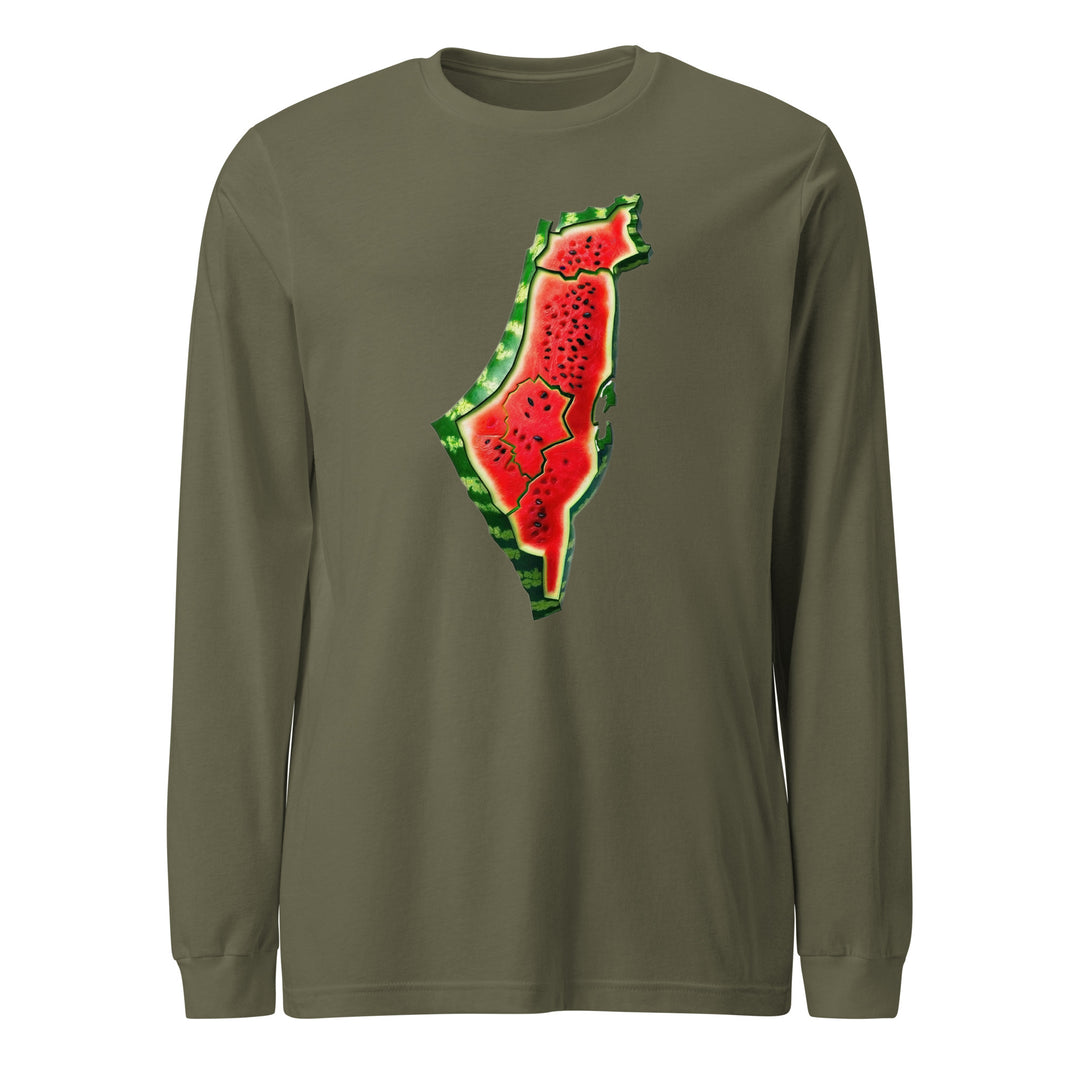 Men Long Sleeve Tee - Palestine Watermelon, Military Green