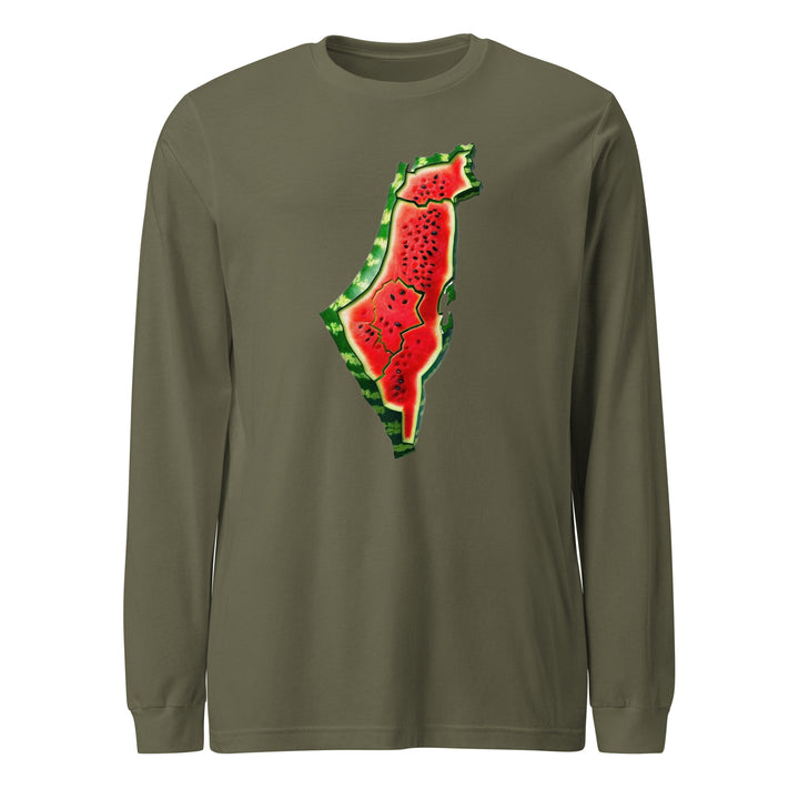 Men Long Sleeve Tee - Palestine Watermelon, Military Green