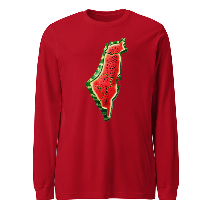 Men Long Sleeve Tee - Palestine Watermelon, Red