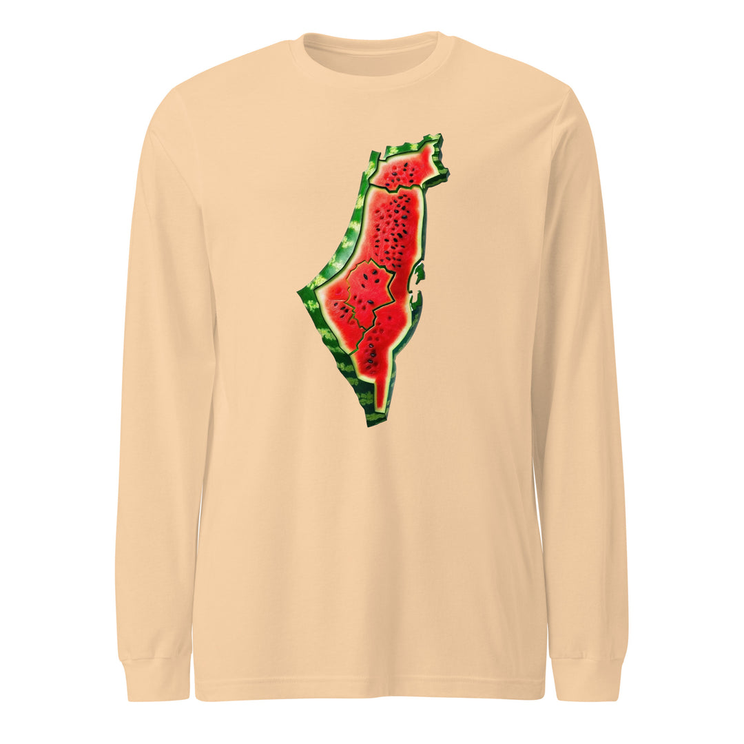 Men Long Sleeve Tee - Palestine Watermelon, Sand Dune