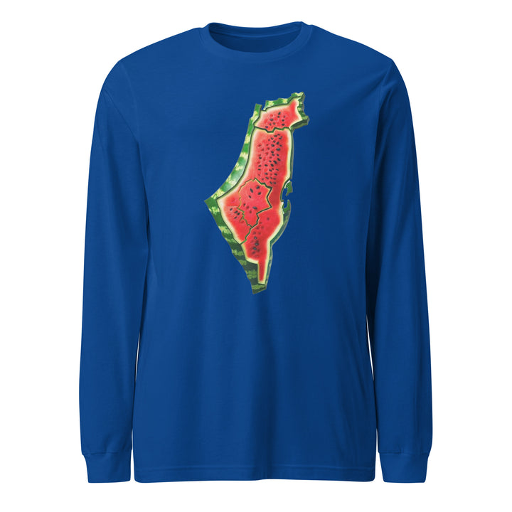 Men Long Sleeve Tee - Palestine Watermelon, True Royal