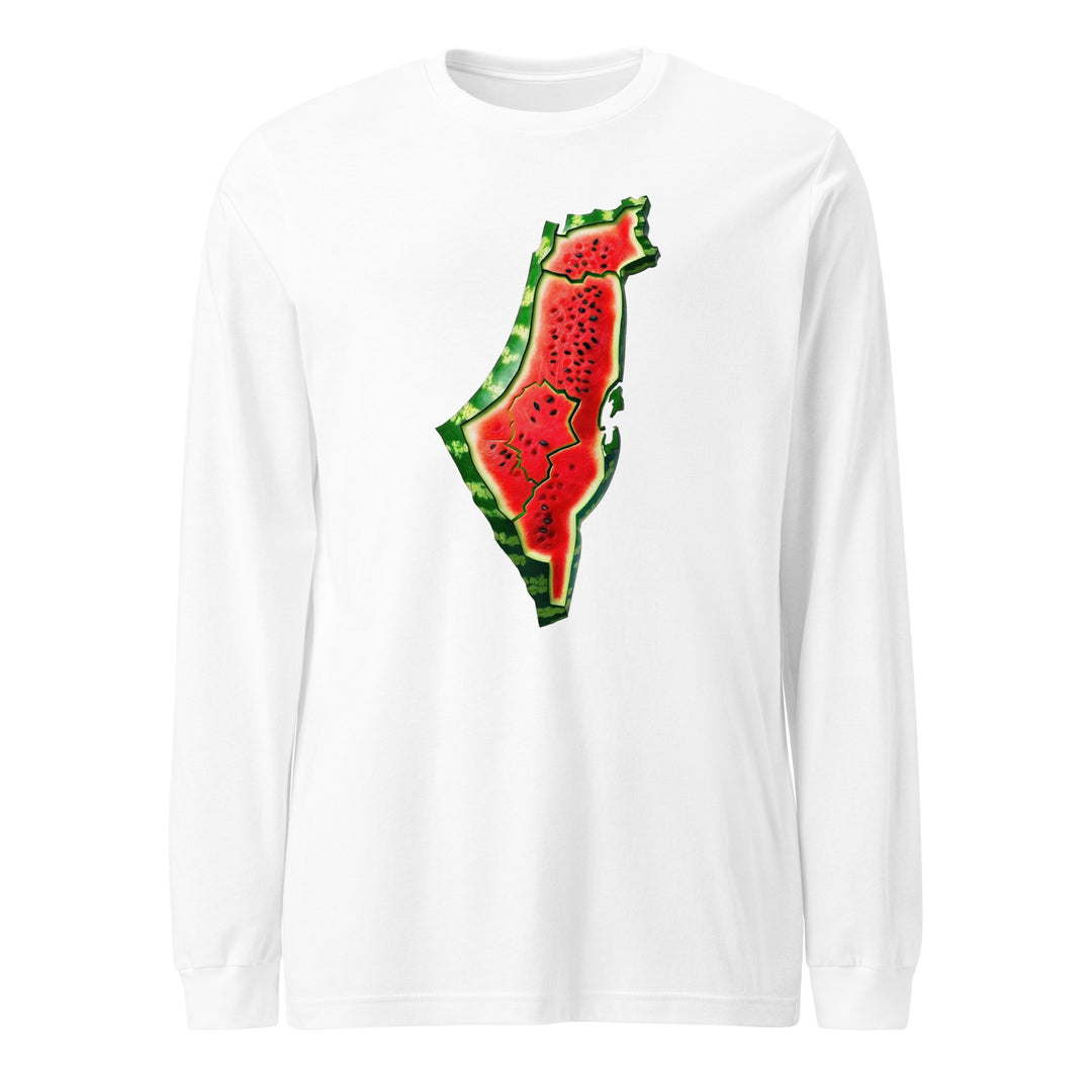 Men Long Sleeve Tee - Palestine Watermelon, White