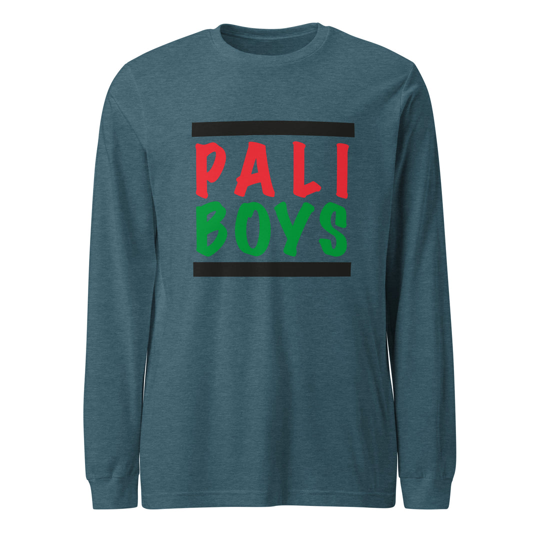 Men Long Sleeve Tee - Palestinian Boys, Heather Deep Teal