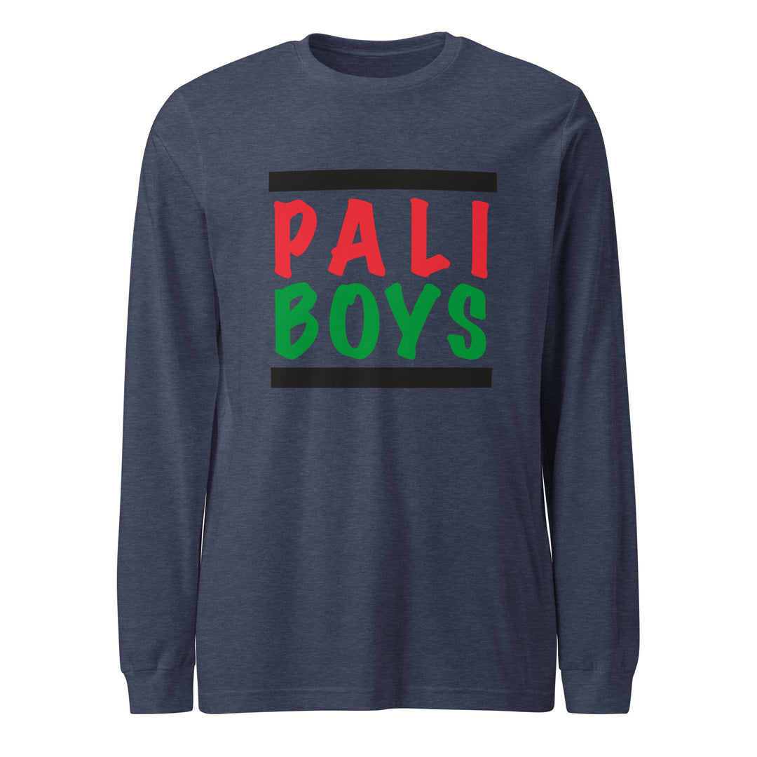 Men Long Sleeve Tee - Palestinian Boys, Heather Navy
