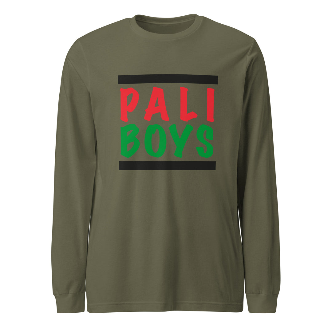 Men Long Sleeve Tee - Palestinian Boys, Military Green